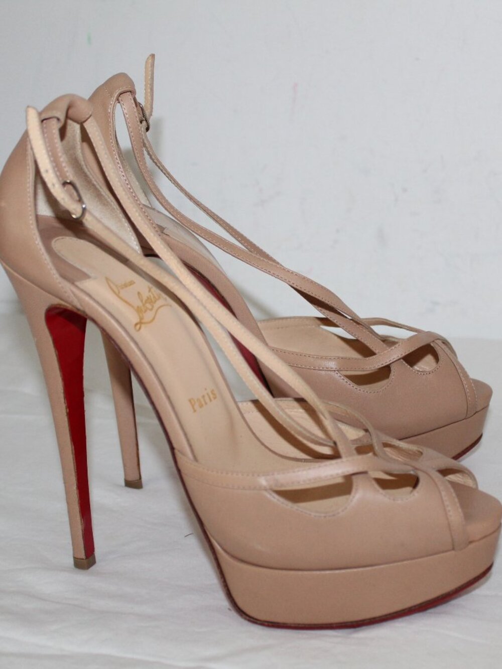 Christian Louboutin Nude Leather Madalena 150 Platform Sandals Pumps Heels 40.5